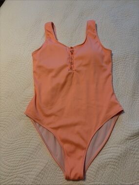 Pink Lily Coral Ribbed One-Piece Swimsuit